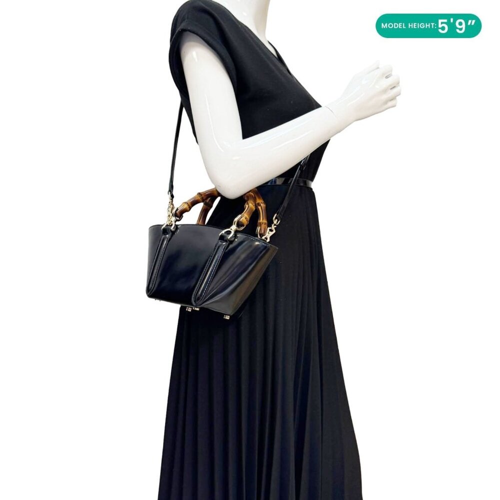 Gucci  Bamboo Top Handle Mini Leather Tote Bag Black 805832 - Picture 2 of 16